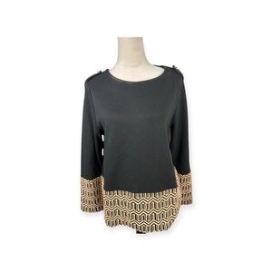 NWT Chico's blocked jacquard Black and Gold Patterned top size 2-large/12